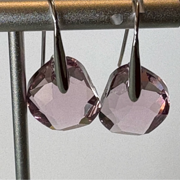Authentic Swarovski Galet Cut Soft Purple Rhodium Plated Fish Hook Drop Earrings - Picture 8 of 15